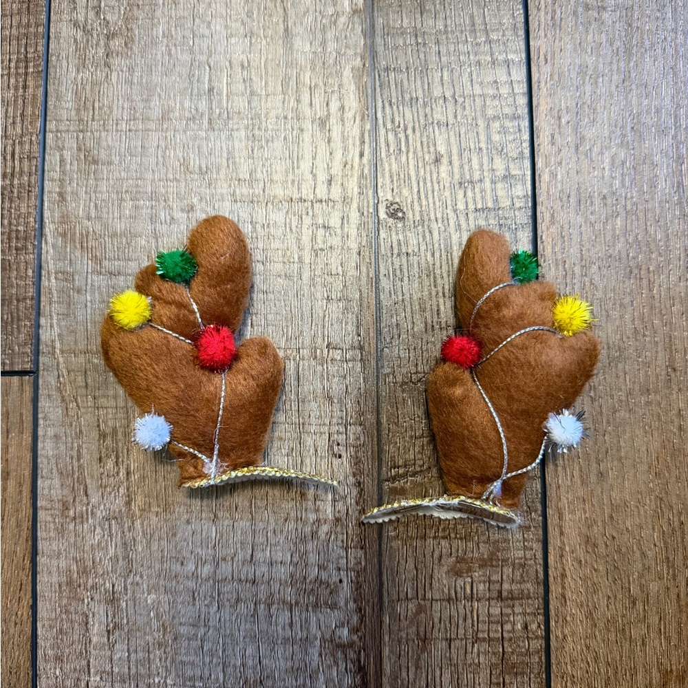 Festive Christmas Reindeer Antler Hair Clips with Colorful Pom Poms
